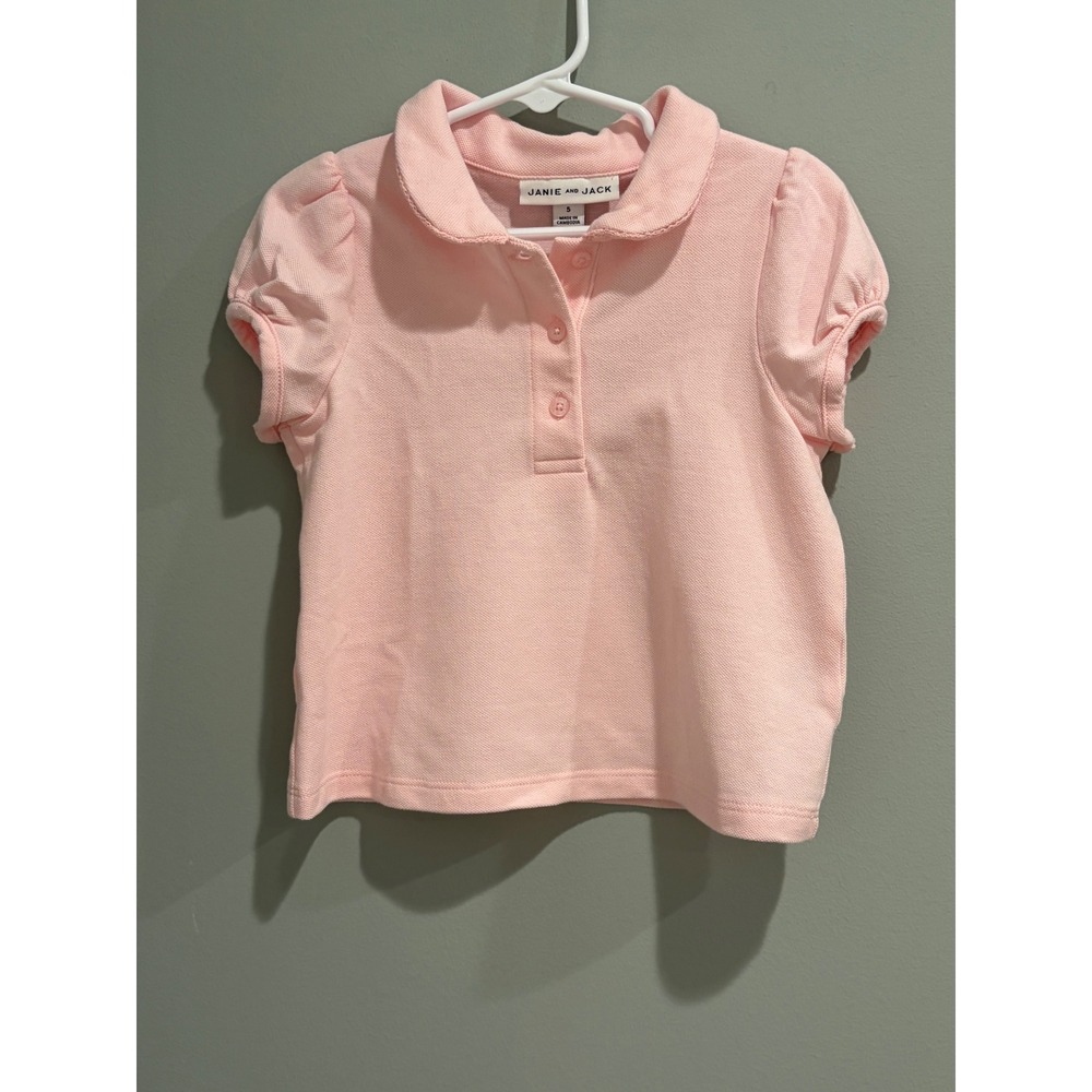 Janie and Jack Girls Pink Puff Sleeve Peter Pan Collar Polo Shirt Size 5